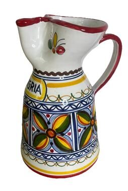 Vintage Sangria Pitcher Ceramic Pottery De La Cal Puente Espana Spain Floral 10"
